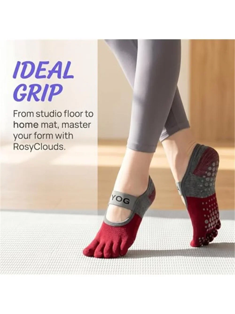 6 Pairs Women's Yoga Socks with Grips Non-Slip Full Toes Socks